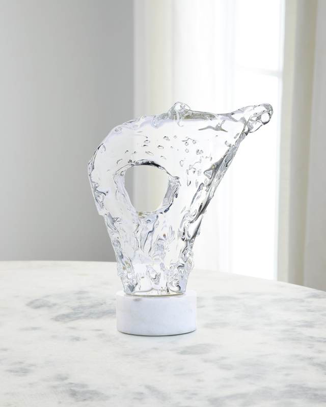 Glacial Wisp Sculpture on Marble Base, Large